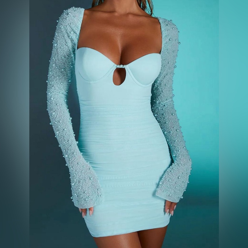 Long sleeve embellished mini dress